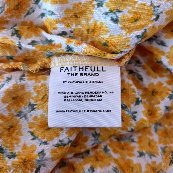 Faithfull The Brand Daphne Floral Print Dress Yellow White Tie Sleeve Size 6/M - Picture 5 of 9